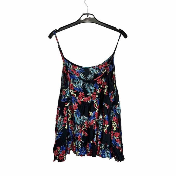 Torrid Top Womens 2X Red Tropical Black Floral Sleeveless‎ Peplum Tier Spaghetti - Picture 3 of 6